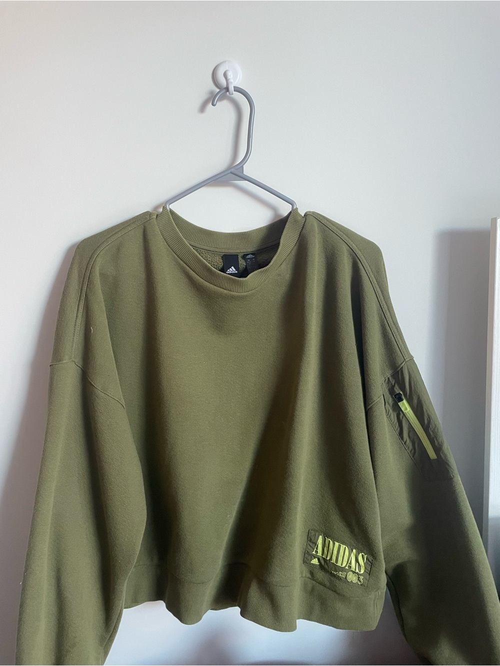 Trendy Adidas Olive Green Crop Sweatshirt | Streetwear Fall Vibe